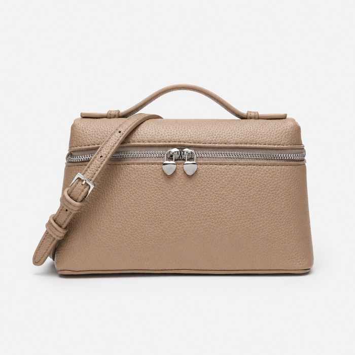 Beige Textured Makeup Storage Bag