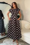 Betty Asymmetric Skater Midi Dress (Brown Spot)