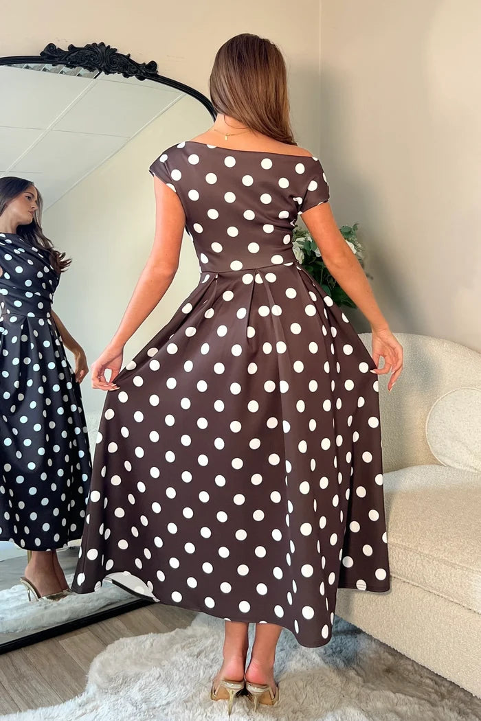 Betty Asymmetric Skater Midi Dress (Brown Spot)