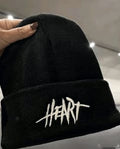 Black HEART Embroidered Knit Beanie – Unisex Winter Hat