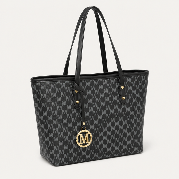 Black Monogram Print Tote Bag