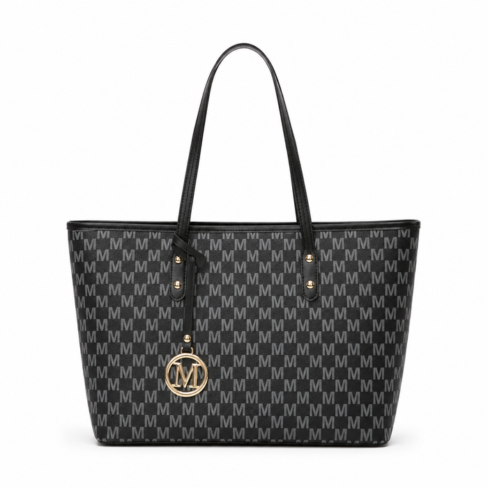 Black Monogram Print Tote Bag