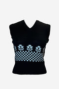 Black & White Floral Knit Vest image 0