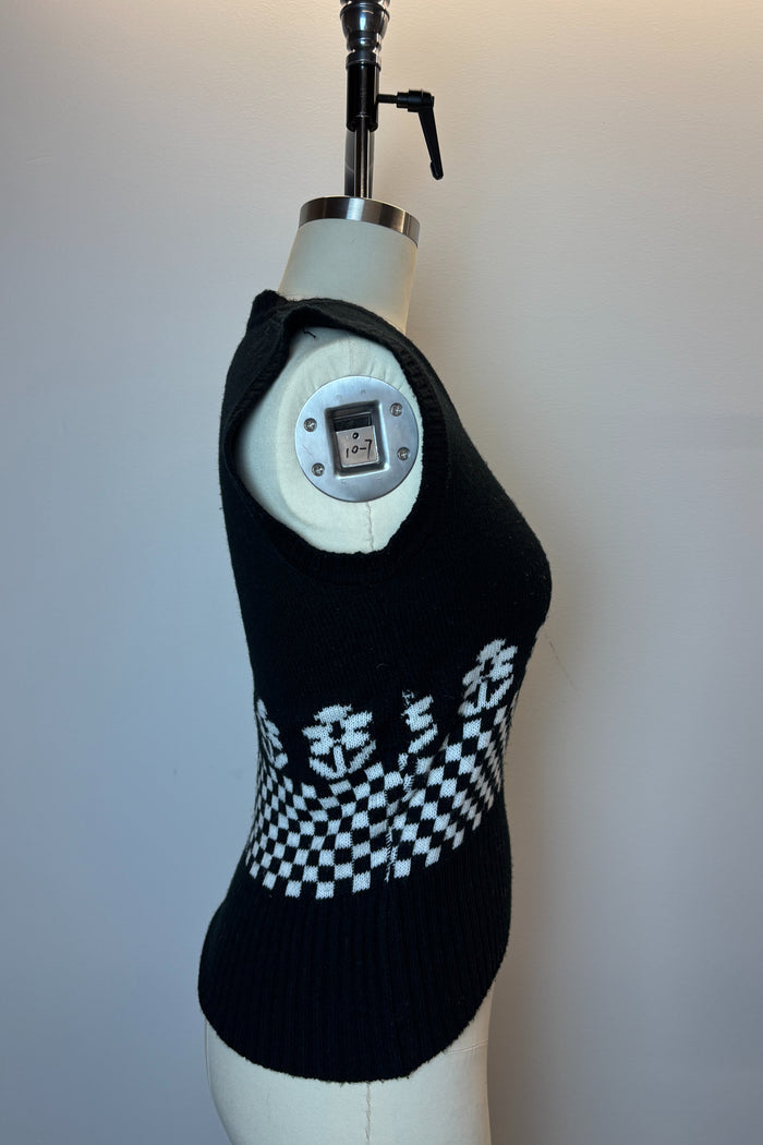 Black & White Floral Knit Vest image 1