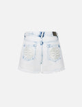Bleach Washed Kamon Embroidery Regular Fit Denim Shorts