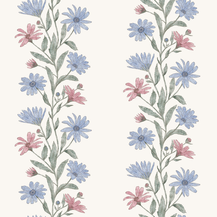 Blue Pink FLower Lines Florina - Family Fabrics B.V.