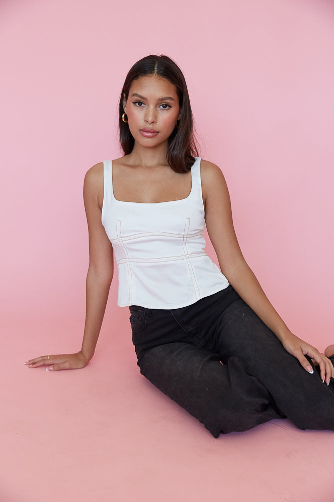 black and white contrast stitch tank top