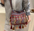 Boho Embroidered Tassel Crossbody Bag