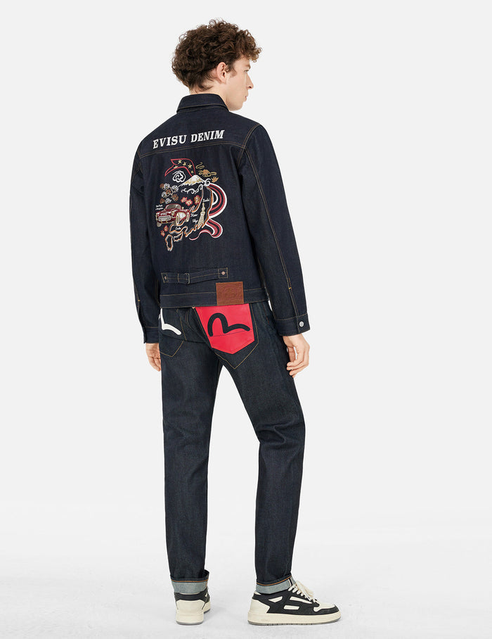 Bold Seagull Print Taper Fit Jeans #2017
