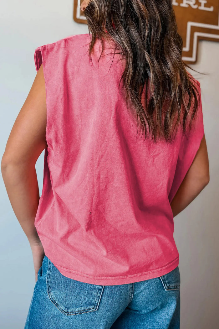 Bonbon Bonbon Toner Washed Wild West Whiskey Print Sleeveless Muscle Top – Pink