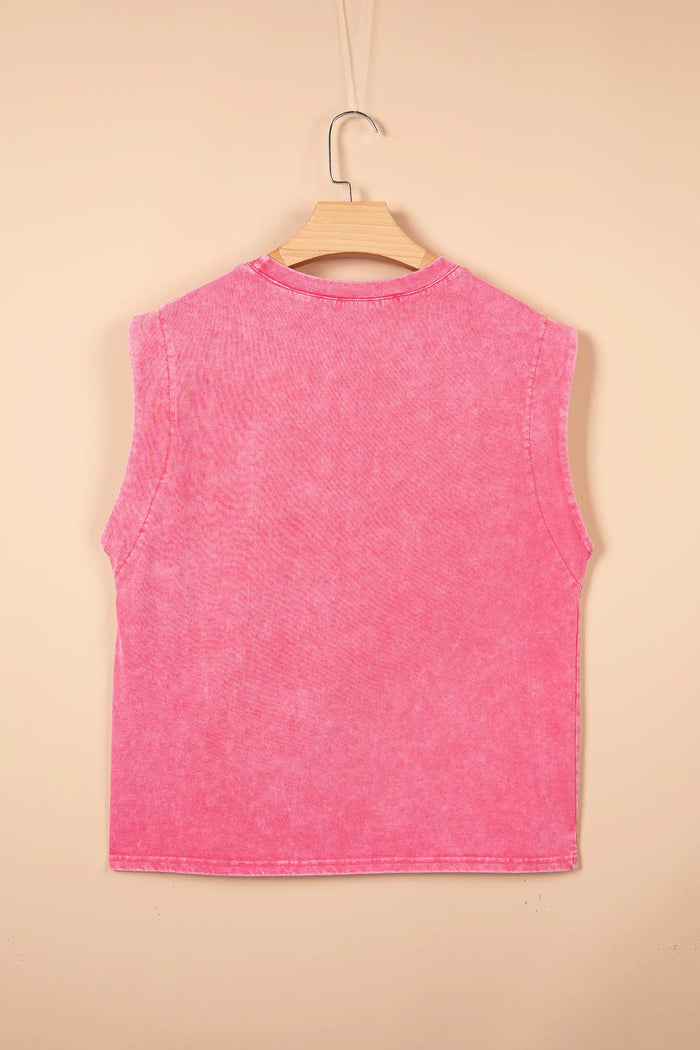 Bonbon Bonbon Toner Washed Wild West Whiskey Print Sleeveless Muscle Top – Pink
