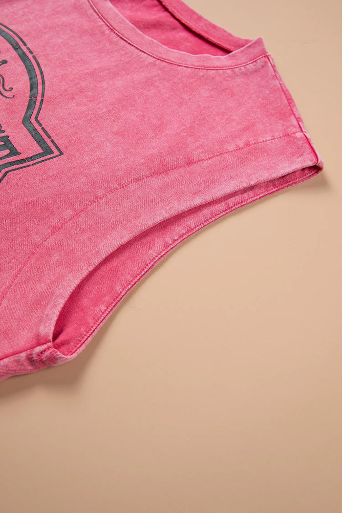 Bonbon Bonbon Toner Washed Wild West Whiskey Print Sleeveless Muscle Top – Pink