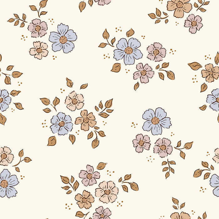 Boo flower dusty blue pink salmon - Family Fabrics B.V.