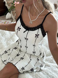 Bow Print Lace Nightdress – Elegant Women Sleepwear