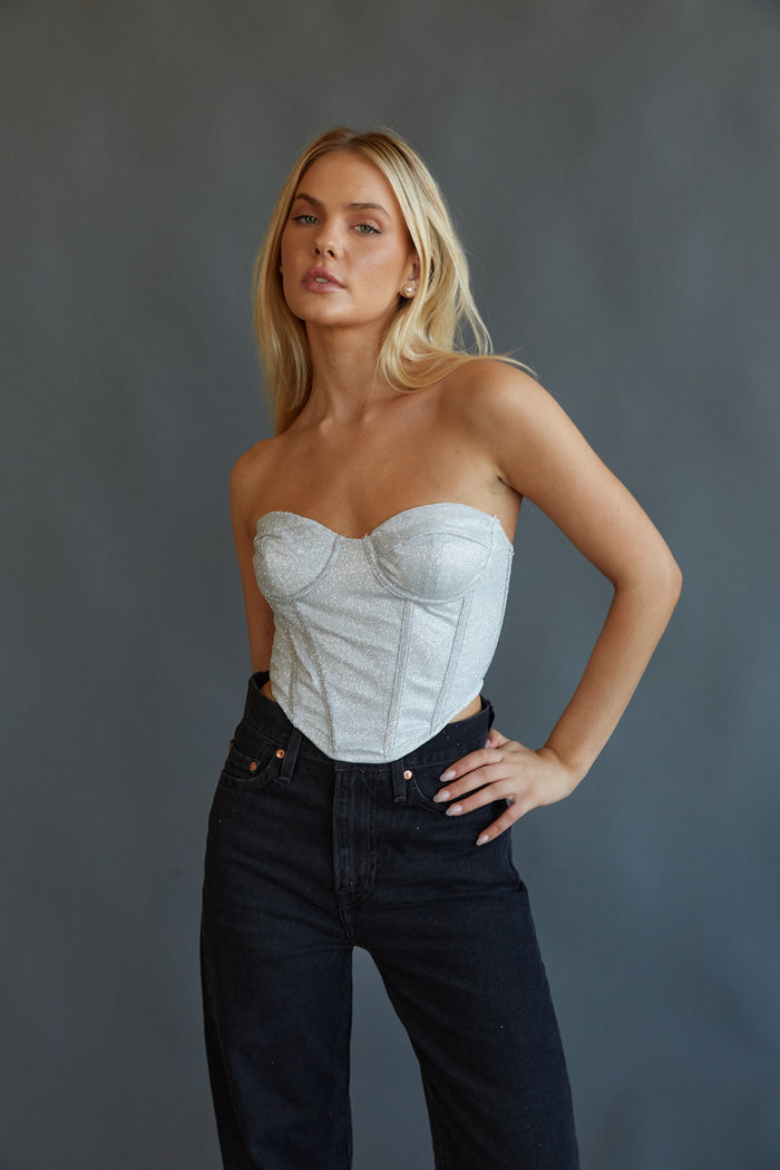 silver glitter corset top