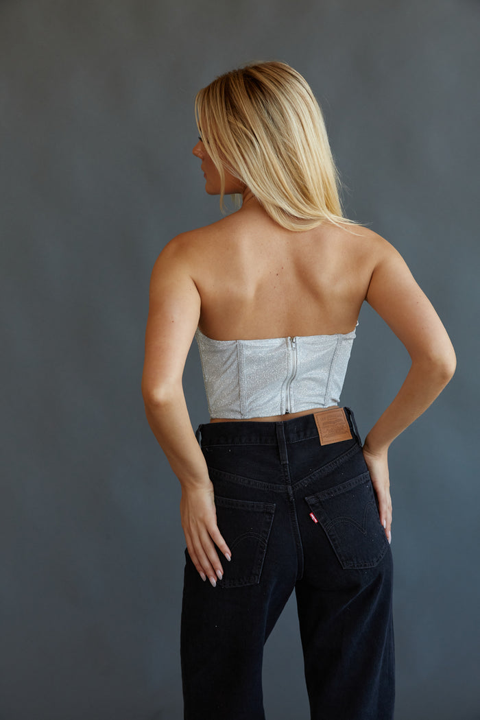 strapless glitter corset crop top