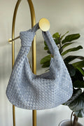 denim woven knotted slouchy shoulder bag