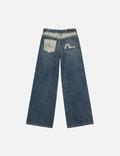 Brocade Pocket and Seagull Appliqué Straight Fit Denim Jeans