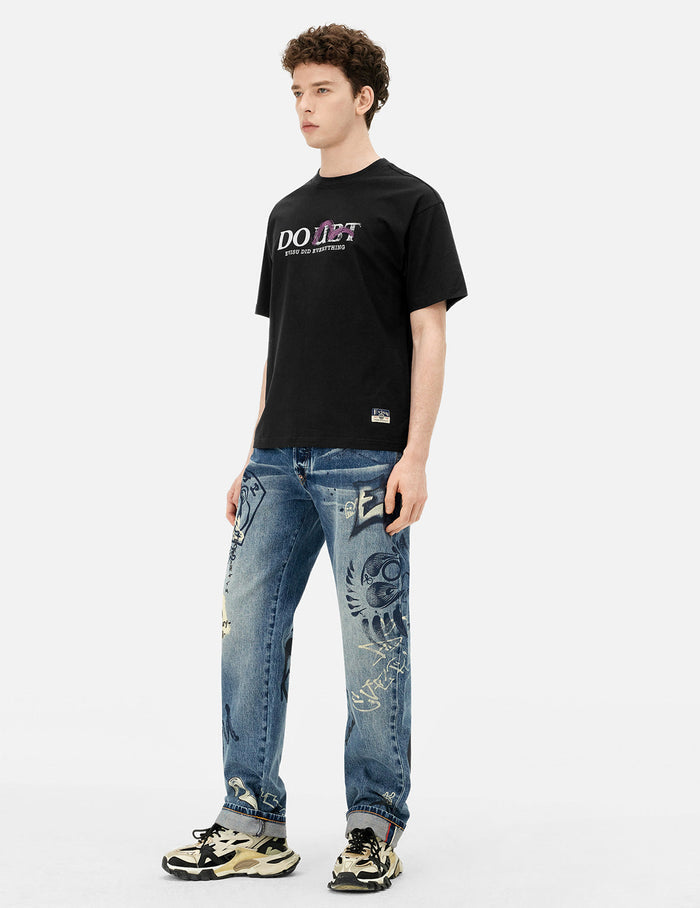 Brushstroke Seagull and Slogan Relax Fit T-shirt