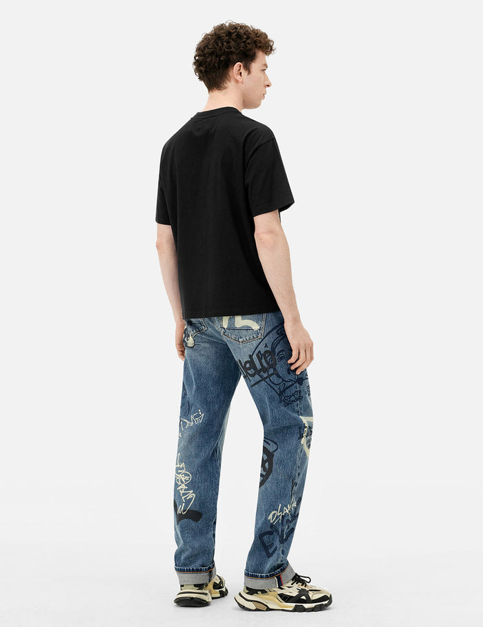 Brushstroke Seagull and Slogan Relax Fit T-shirt