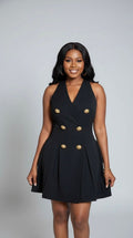 Button Design Pleated Mini Dress