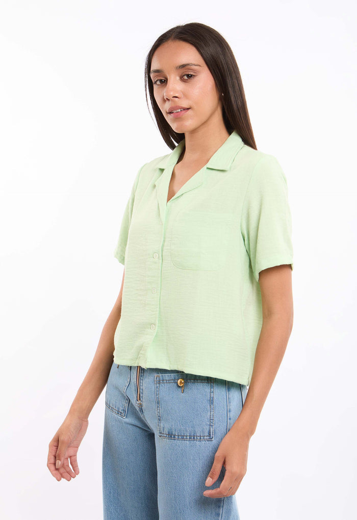 Button-Front Blouse Featuring a Lapel Collar