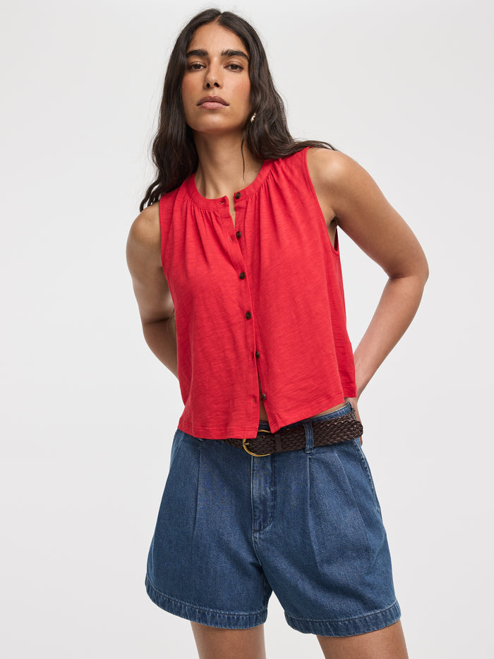 Buttoned-Down Crew-Neck Tank