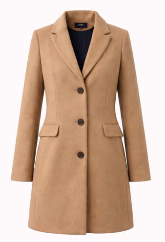 Camel Longline Wool Blend Coat – Elegant Button Front Winter Overcoat for Women