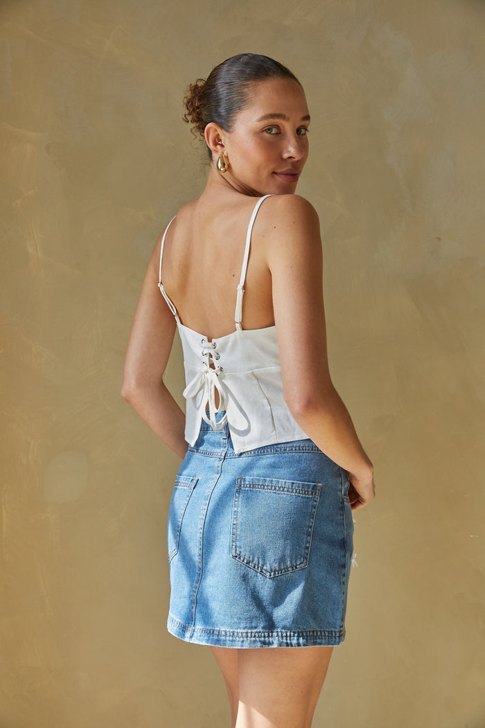white lace up back summer tank | linen top boutique