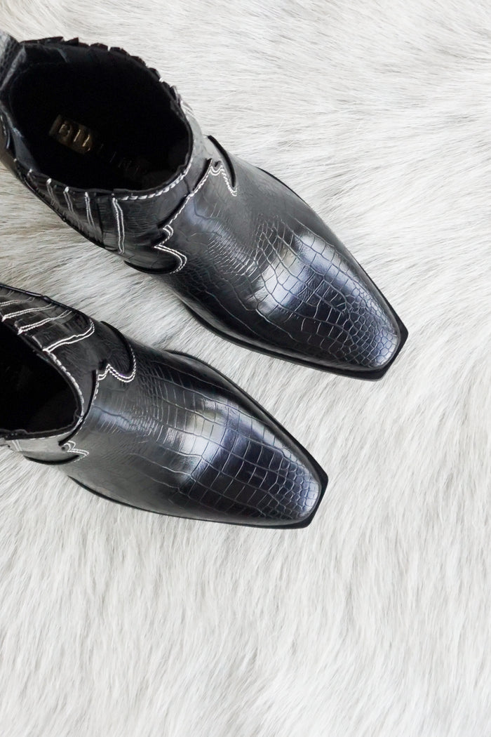 Camille Western Mid Ankle Boot in Black Detail Shot