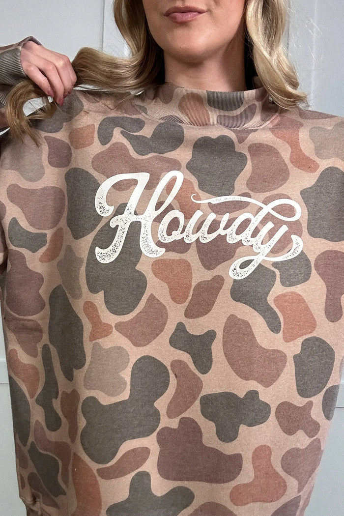Camo Print Howdy Western Style Baggy Pullover Sweatshirt – Multicolour