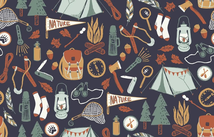 Camping Trip Navy Blue - Family Fabrics B.V.