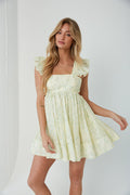 yellow floral babydoll dress - floral mini dress for spring - feminine floral mini dress