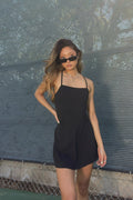 Black Double Lined Mini Tennis Dress- adjustable straps and built in shorts with pockets
