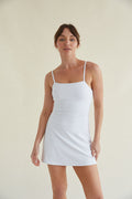 White Mini Tennis Dress- adjustable straps and built in shorts with pockets and double lined