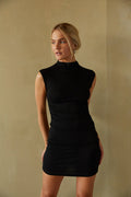 black mock neck bodycon mini dress - little black dress - cute casual black mini dress | black-image