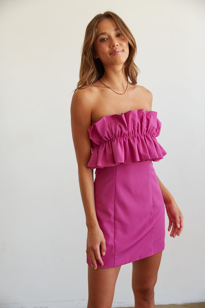 magenta statement ruffle mini dress