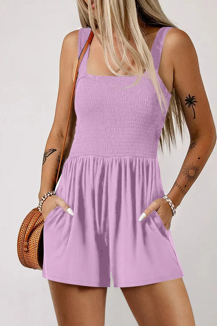 Casual Pocketed Smocked Sleeveless Romper – Phalaenopsis