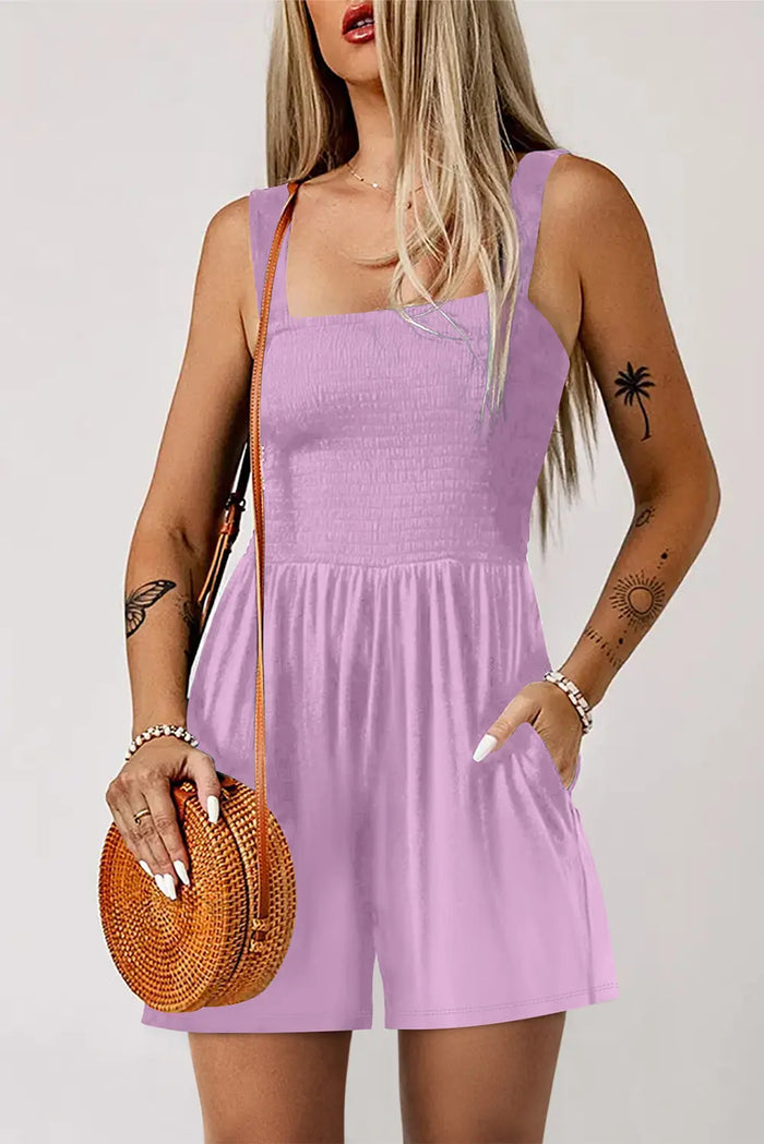 Casual Pocketed Smocked Sleeveless Romper – Phalaenopsis