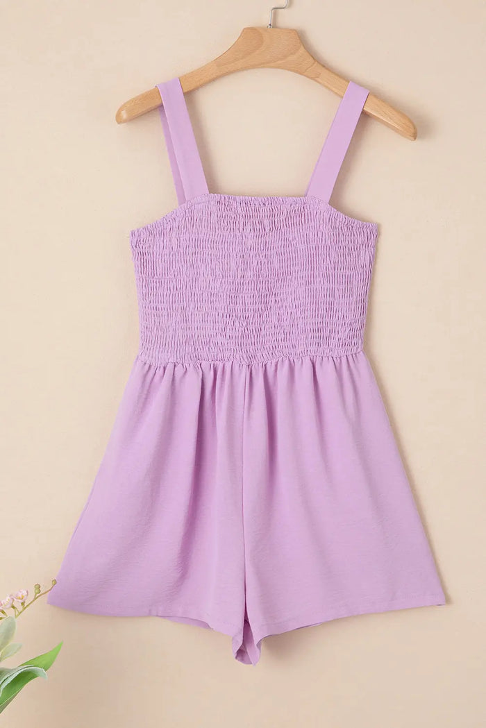 Casual Pocketed Smocked Sleeveless Romper – Phalaenopsis