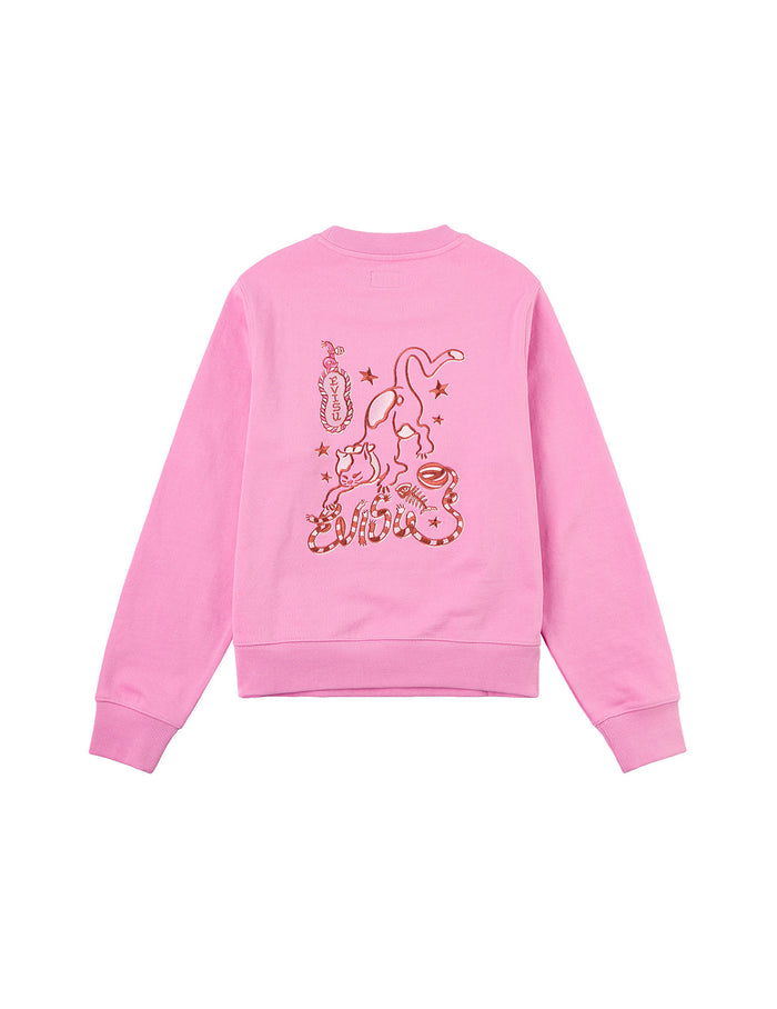 Cat and Logo Embroidery Regular Fit Sweatshirt