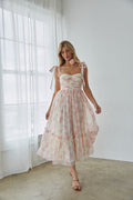 pink floral chiffon maxi dress - wedding guest dress - garden party outfit inspo