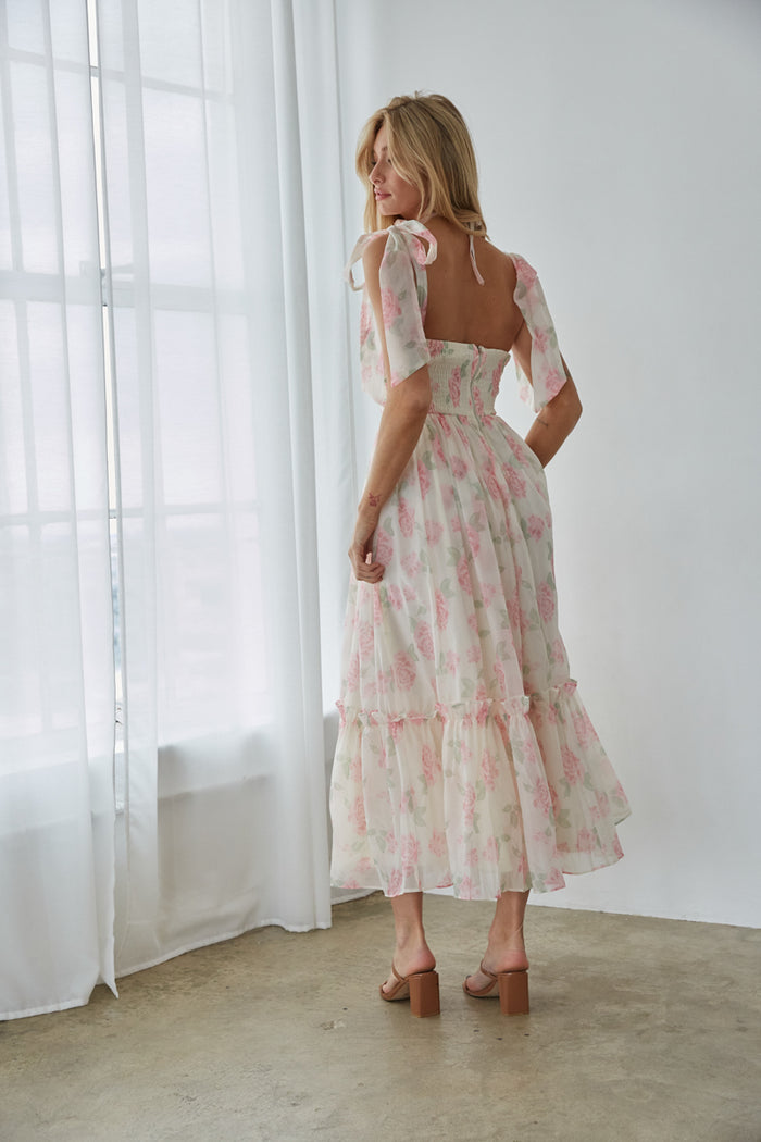 tie strap floral maxi dress - formal chiffon maxi dress - sorority recruitment dress inspo