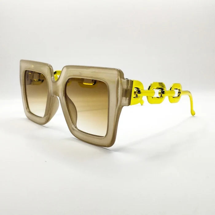 Chain Chic Shades â€“ Square Frame with Gradient Lenses and Bold Yellow Arms