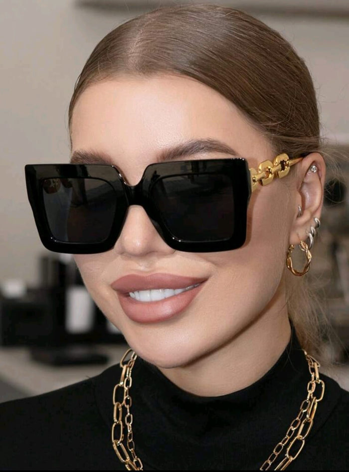 Chain Chic Shades â€“ Square Frame with Gradient Lenses and Bold Yellow Arms