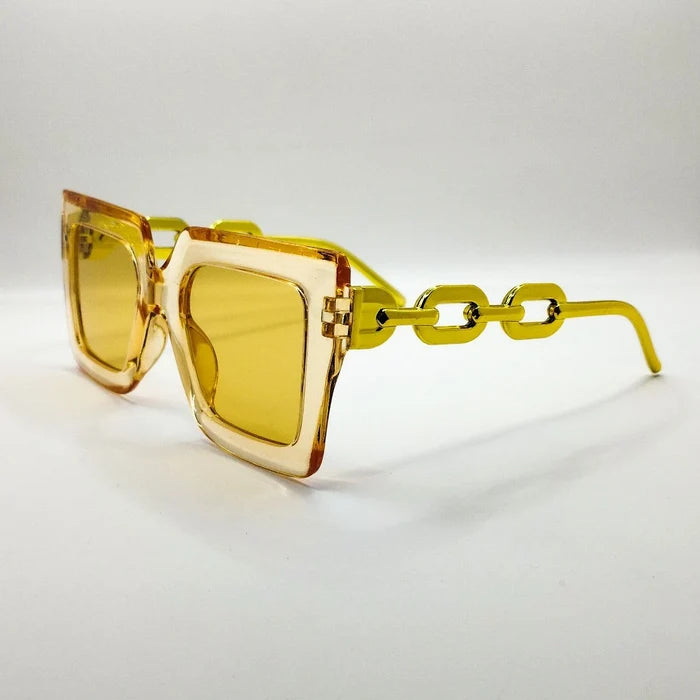 Chain Chic Shades â€“ Square Frame with Gradient Lenses and Bold Yellow Arms