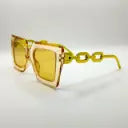Chain Chic Shades â€“ Square Frame with Gradient Lenses and Bold Yellow Arms
