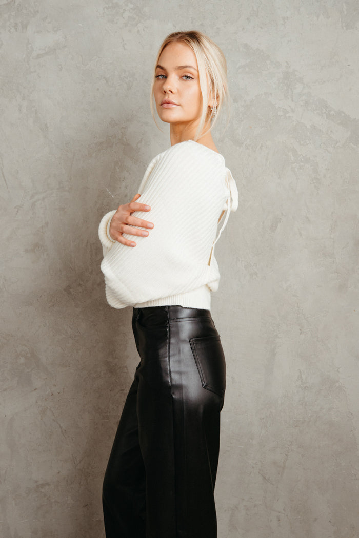 white open back sweater outfit - white sweater outfit for fall