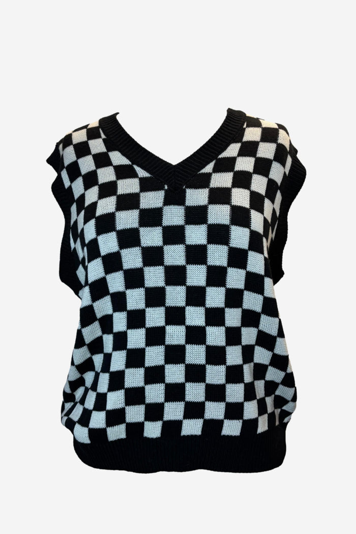 Checkerboard Black & White Knit Vest image 0