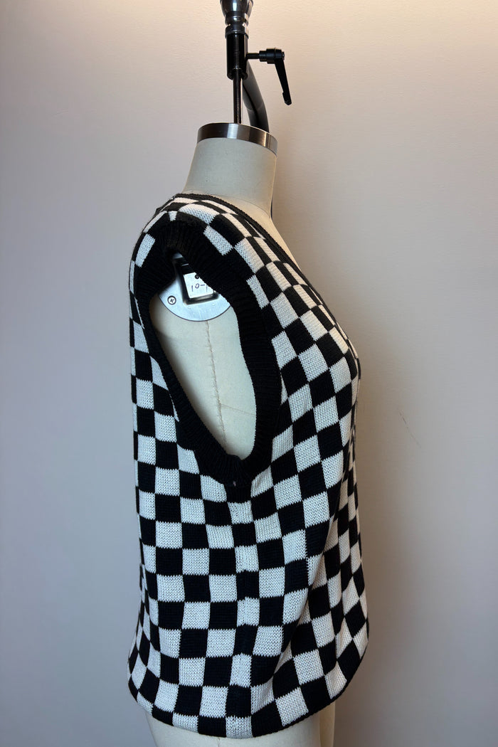 Checkerboard Black & White Knit Vest image 1